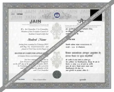 Jain University Online Sample Degree