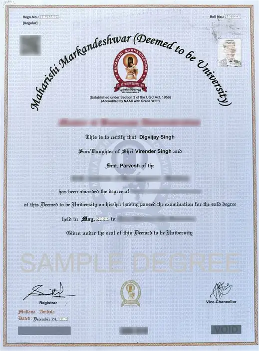 Maharishi Markandeshwar University (MMU) Online Sample Degree